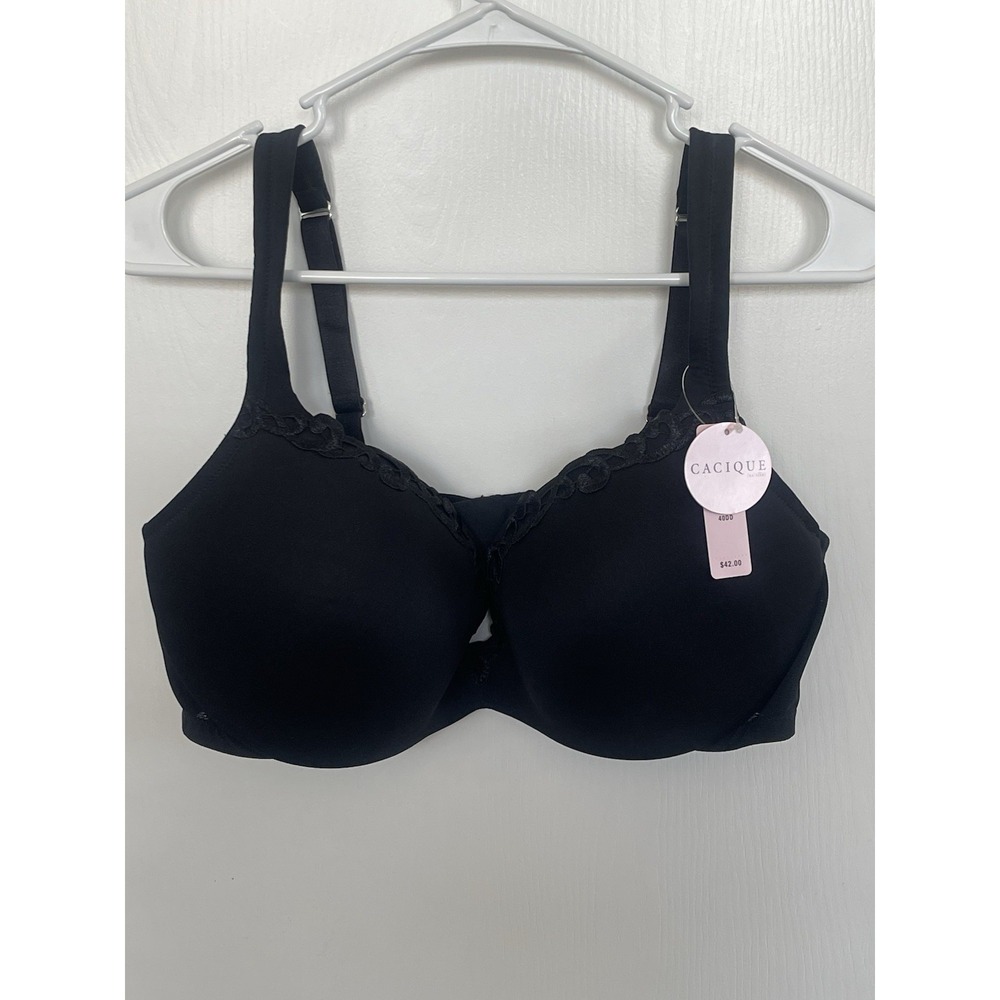 Cacique Lane Bryant 40DD Black Push Up Plunge Bra NWT Lace Trim Underwire